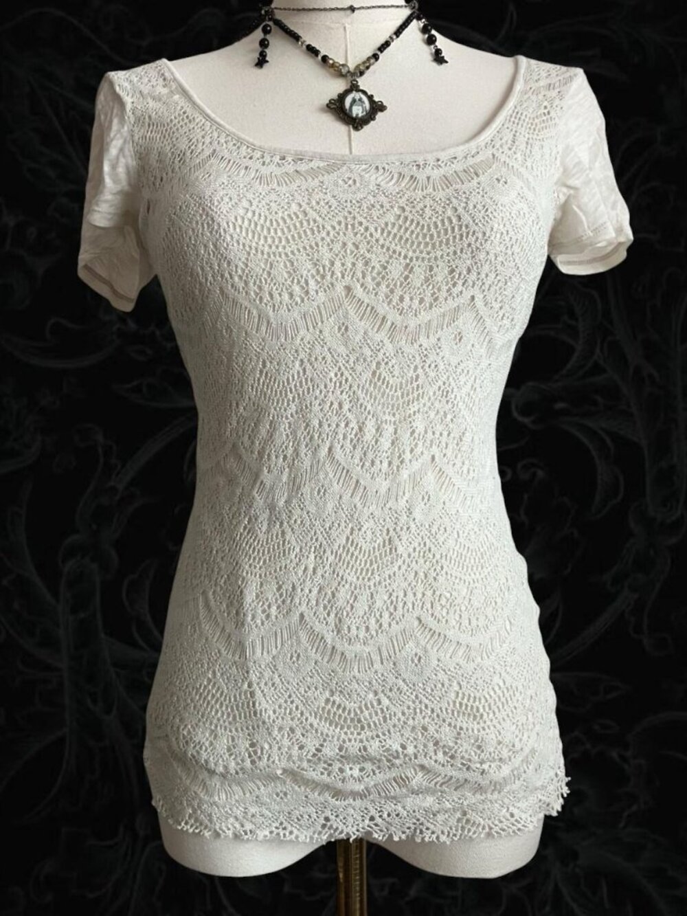 Vintage White Lace Short Sleeve Top Size Small Cottagecore Fairycore